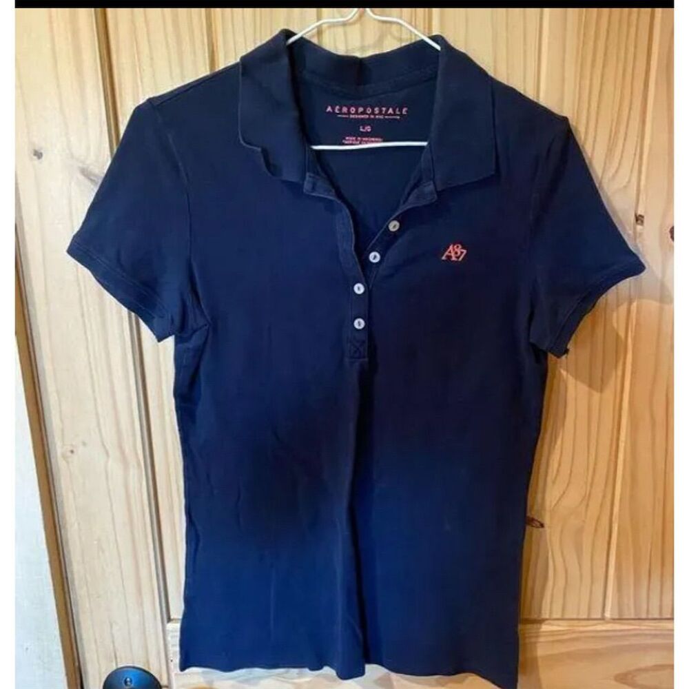 Aeropostale Women's Polo Shirt Blue Size L Short Sleeve Casual Top